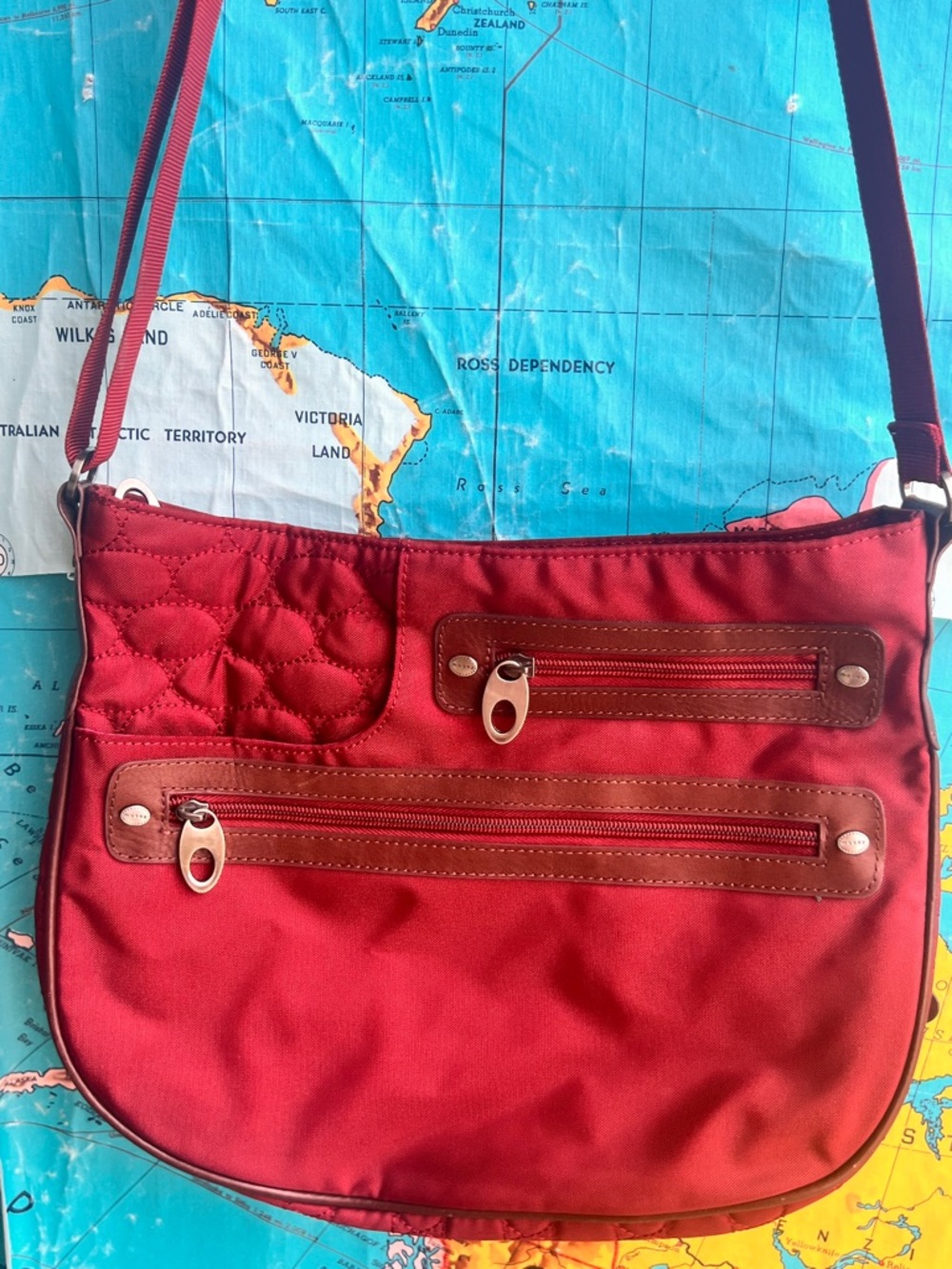 Quilted Red Crossbody Travel Bag with Front Zip Pockets